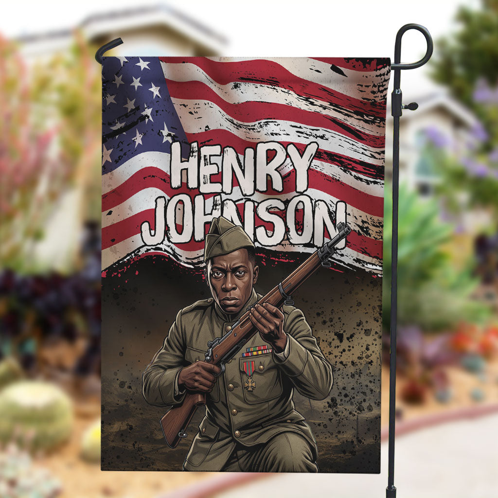 Henry Johnson Black History Month Garden Flag Distressed US Flag American Hero Portrait
