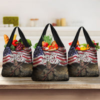 Henry Johnson Black History Month Grocery Bag Distressed US Flag American Hero Portrait
