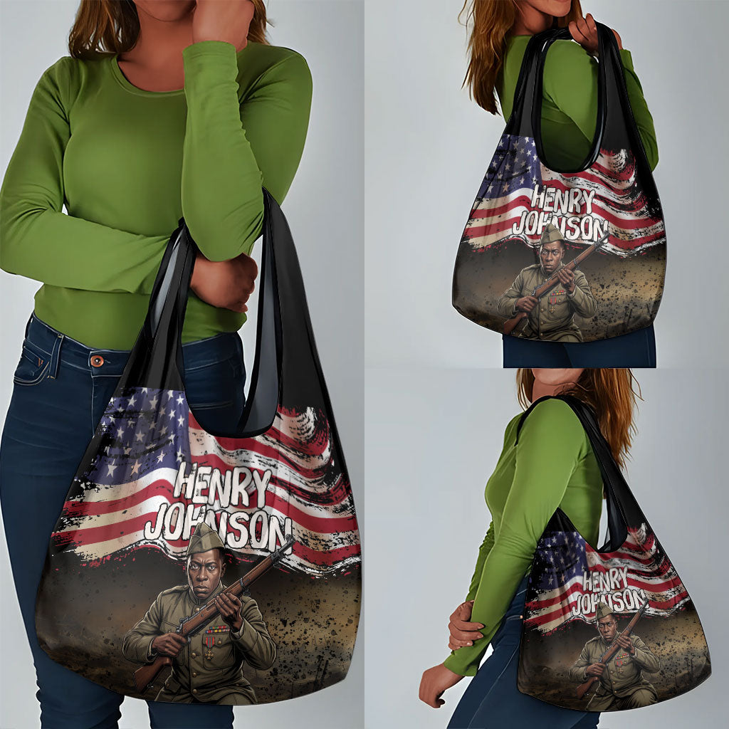 Henry Johnson Black History Month Grocery Bag Distressed US Flag American Hero Portrait