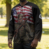 Henry Johnson Black History Month Hockey Jersey Distressed US Flag American Hero Portrait
