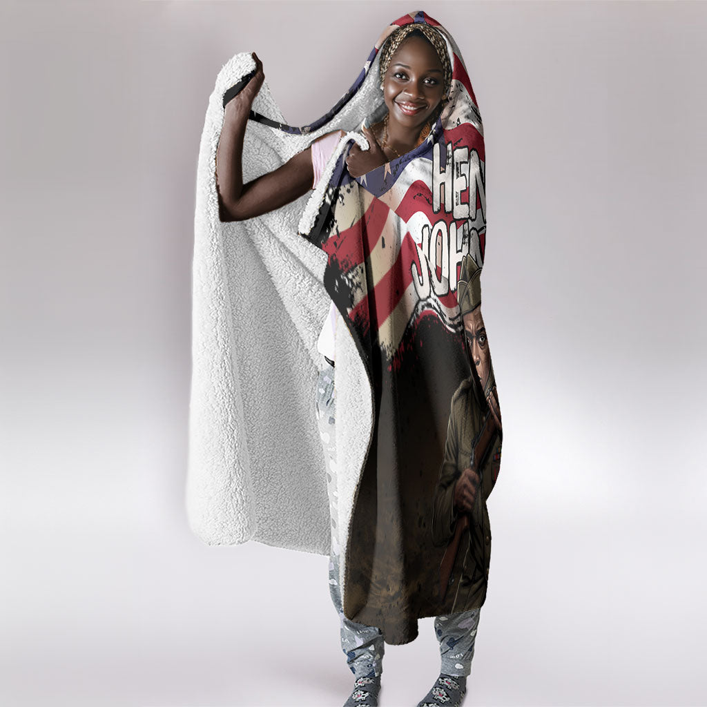 Henry Johnson Black History Month Hooded Blanket Distressed US Flag American Hero Portrait