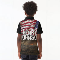 Henry Johnson Black History Month Kid Polo Shirt Distressed US Flag American Hero Portrait
