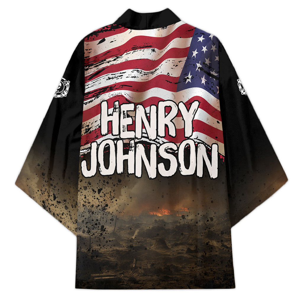 Henry Johnson Black History Month Kimono Distressed US Flag American Hero Portrait