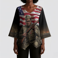 Henry Johnson Black History Month Kimono Sleeve Blouse Distressed US Flag American Hero Portrait