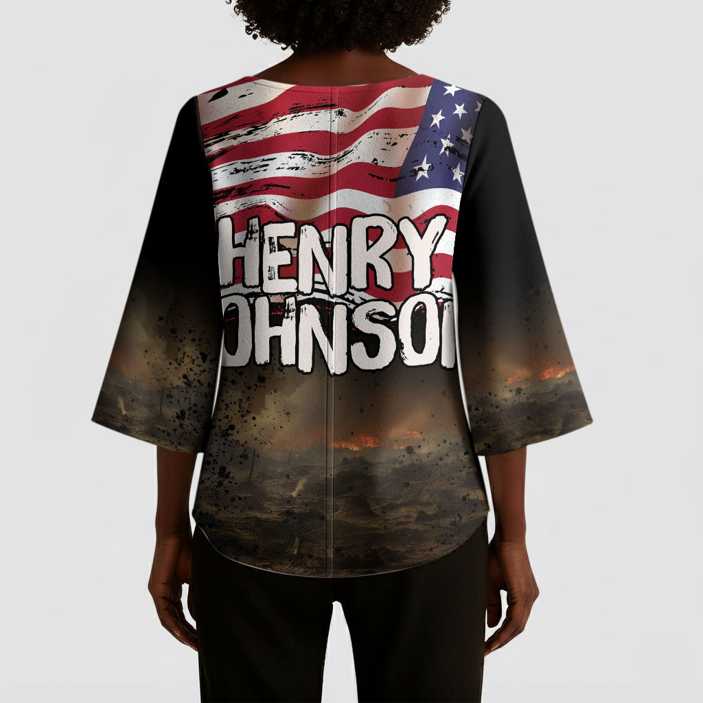 Henry Johnson Black History Month Kimono Sleeve Blouse Distressed US Flag American Hero Portrait