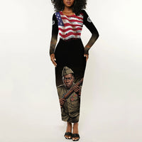 Henry Johnson Black History Month Long Sleeve Bodycon Dress Distressed US Flag American Hero Portrait
