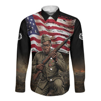 Henry Johnson Black History Month Long Sleeve Button Shirt Distressed US Flag American Hero Portrait