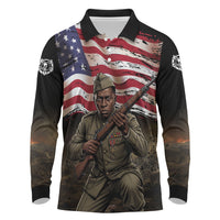 Henry Johnson Black History Month Long Sleeve Polo Shirt Distressed US Flag American Hero Portrait