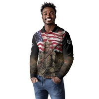 Henry Johnson Black History Month Long Sleeve Polo Shirt Distressed US Flag American Hero Portrait