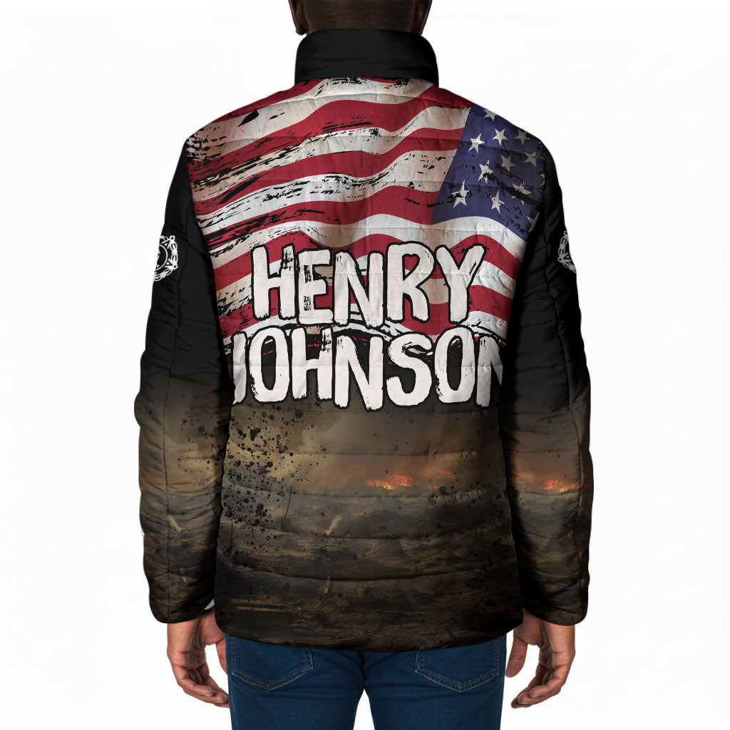 Henry Johnson Black History Month Padded Jacket Distressed US Flag American Hero Portrait