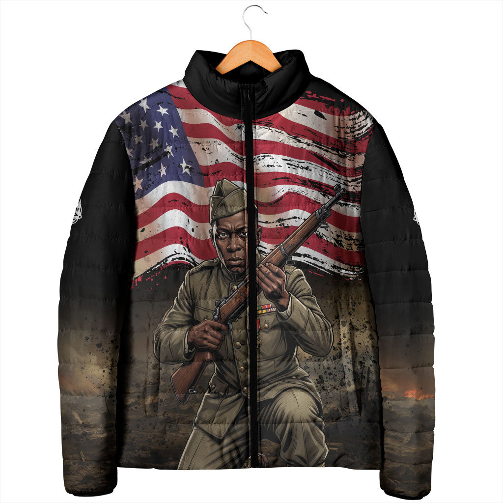 Henry Johnson Black History Month Padded Jacket Distressed US Flag American Hero Portrait