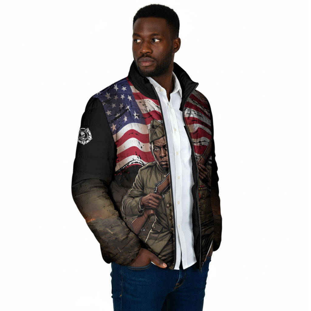 Henry Johnson Black History Month Padded Jacket Distressed US Flag American Hero Portrait