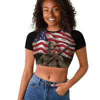 Henry Johnson Black History Month Raglan Cropped T shirt Distressed US Flag American Hero Portrait