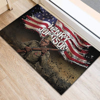 Henry Johnson Black History Month Rubber Doormat Distressed US Flag American Hero Portrait