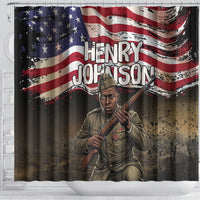 Henry Johnson Black History Month Shower Curtain Distressed US Flag American Hero Portrait