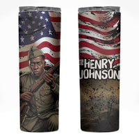 Henry Johnson Black History Month Skinny Tumbler Distressed US Flag American Hero Portrait