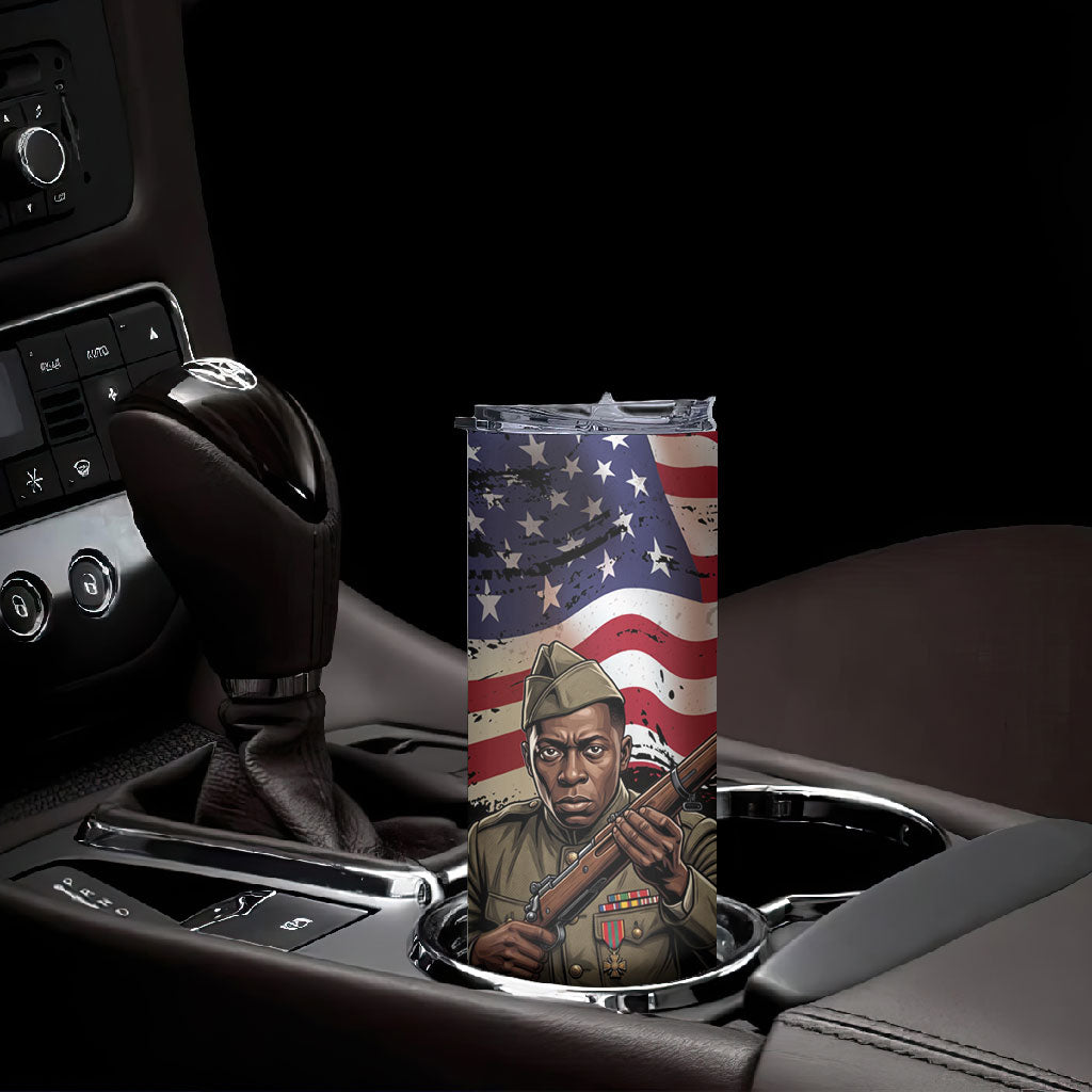 Henry Johnson Black History Month Skinny Tumbler Distressed US Flag American Hero Portrait