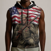 Henry Johnson Black History Month Sleeveless Hoodie Distressed US Flag American Hero Portrait