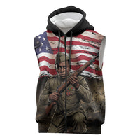 Henry Johnson Black History Month Sleeveless Zip Hoodie Distressed US Flag American Hero Portrait