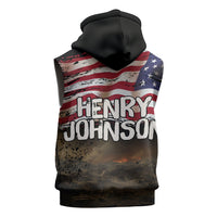 Henry Johnson Black History Month Sleeveless Zip Hoodie Distressed US Flag American Hero Portrait