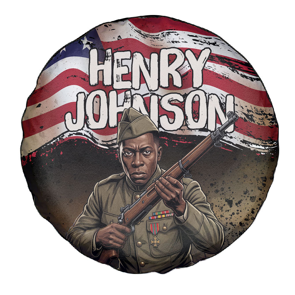 Henry Johnson Black History Month Spare Tire Cover Distressed US Flag American Hero Portrait