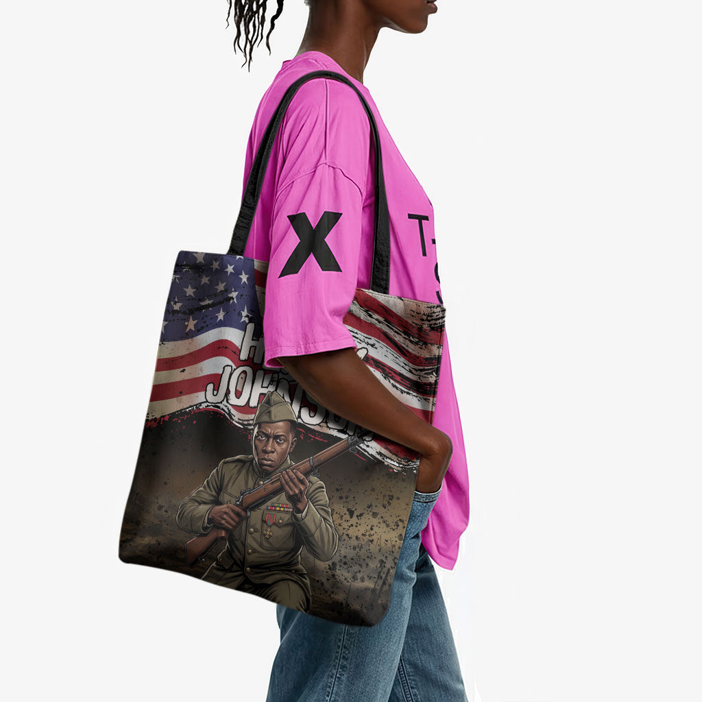 Henry Johnson Black History Month Tote Bag Distressed US Flag American Hero Portrait