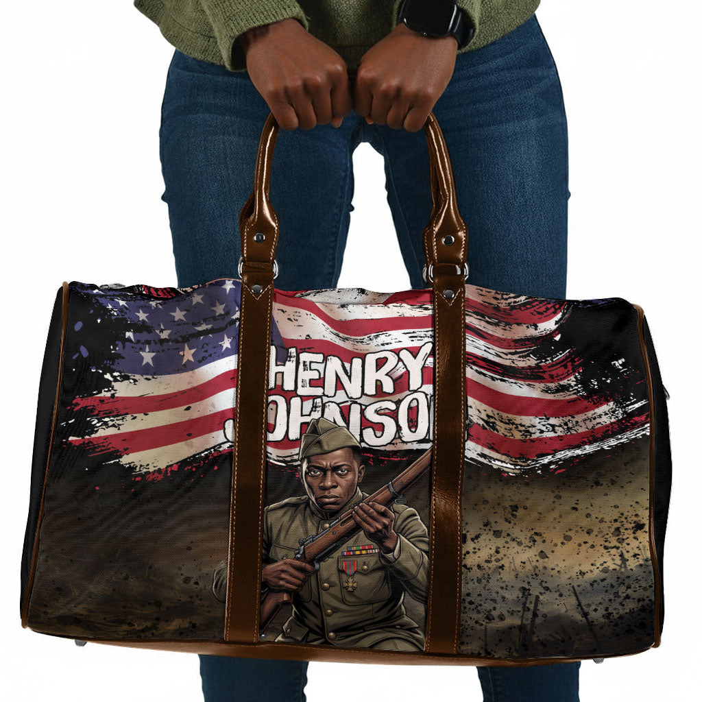 Henry Johnson Black History Month Travel Bag Distressed US Flag American Hero Portrait