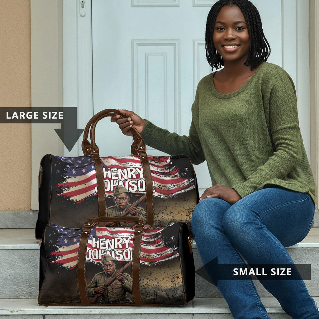 Henry Johnson Black History Month Travel Bag Distressed US Flag American Hero Portrait
