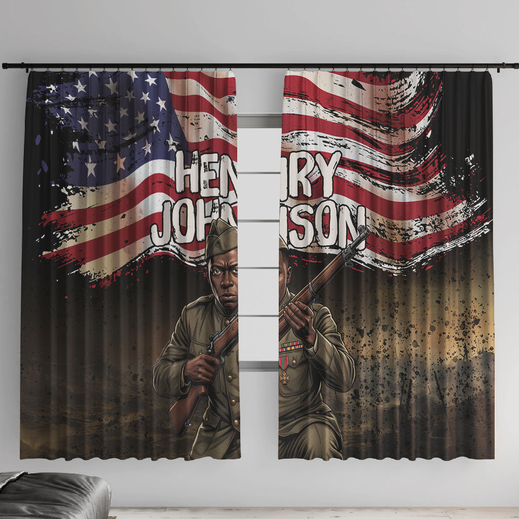Henry Johnson Black History Month Window Curtain Distressed US Flag American Hero Portrait
