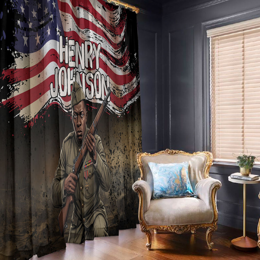 Henry Johnson Black History Month Window Curtain Distressed US Flag American Hero Portrait
