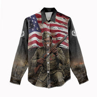 Henry Johnson Black History Month Women Casual Shirt Distressed US Flag American Hero Portrait