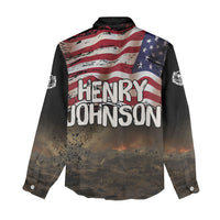 Henry Johnson Black History Month Women Casual Shirt Distressed US Flag American Hero Portrait