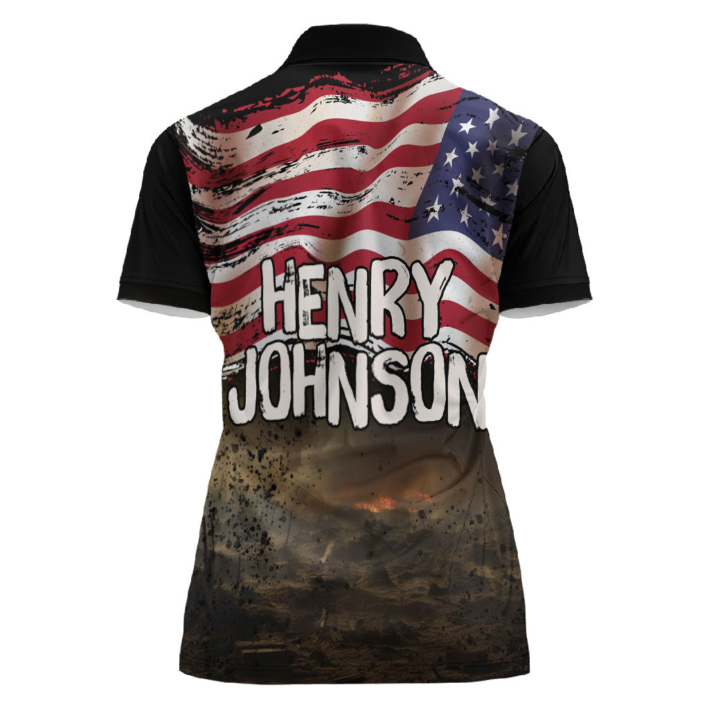 Henry Johnson Black History Month Women Polo Shirt Distressed US Flag American Hero Portrait
