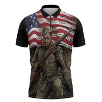 Henry Johnson Black History Month Zipper Polo Shirt Distressed US Flag American Hero Portrait