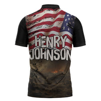Henry Johnson Black History Month Zipper Polo Shirt Distressed US Flag American Hero Portrait