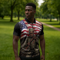 Henry Johnson Black History Month Zipper Polo Shirt Distressed US Flag American Hero Portrait