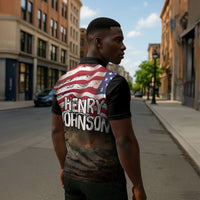 Henry Johnson Black History Month Zipper Polo Shirt Distressed US Flag American Hero Portrait