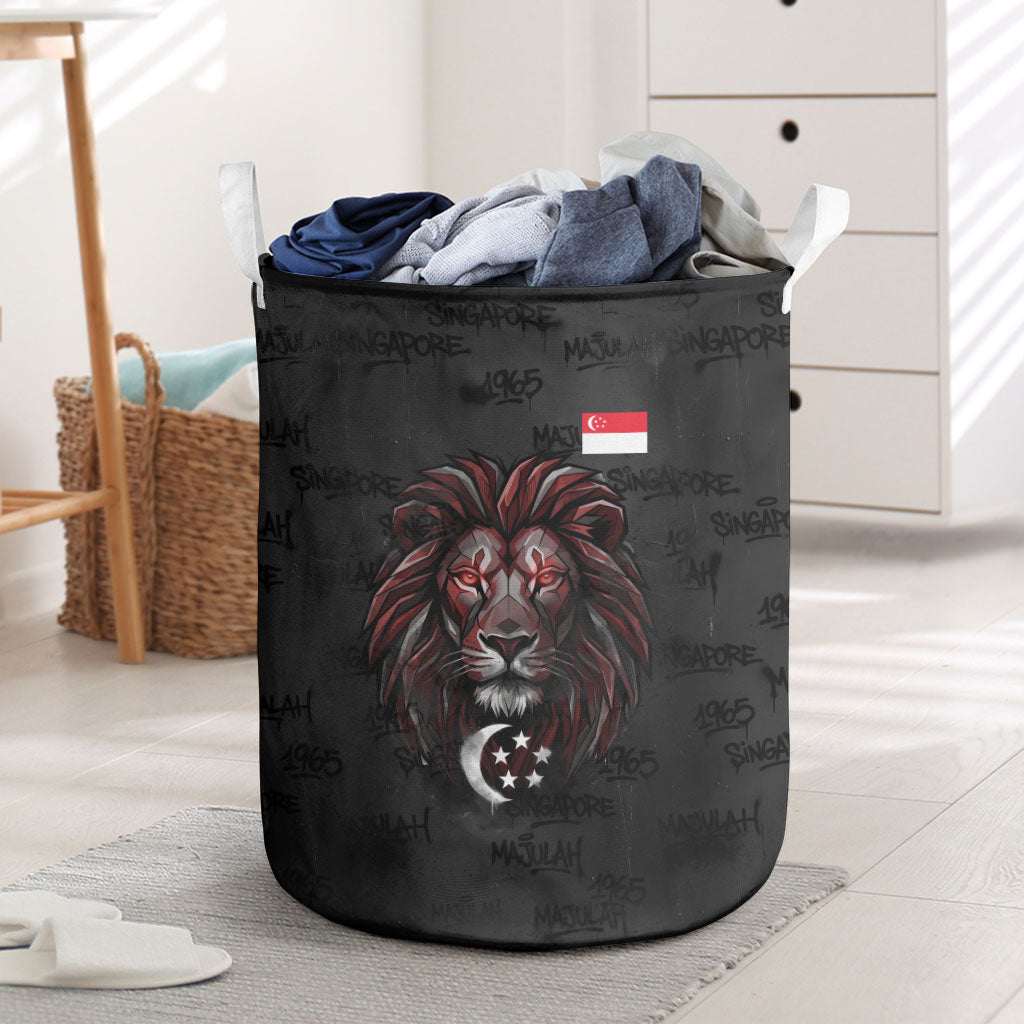 Singapore National Flag Day Laundry Basket Lion Tiger Coat Of Arms Grunge Graffiti