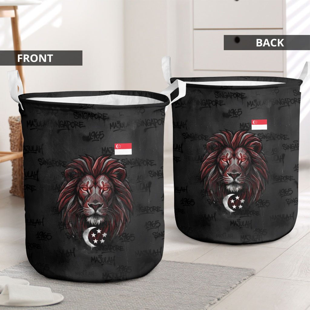 Singapore National Flag Day Laundry Basket Lion Tiger Coat Of Arms Grunge Graffiti