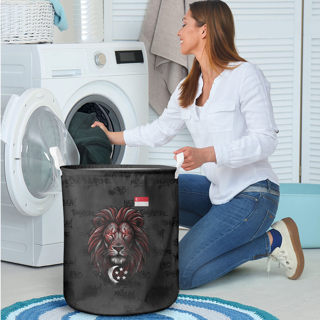 Singapore National Flag Day Laundry Basket Lion Tiger Coat Of Arms Grunge Graffiti