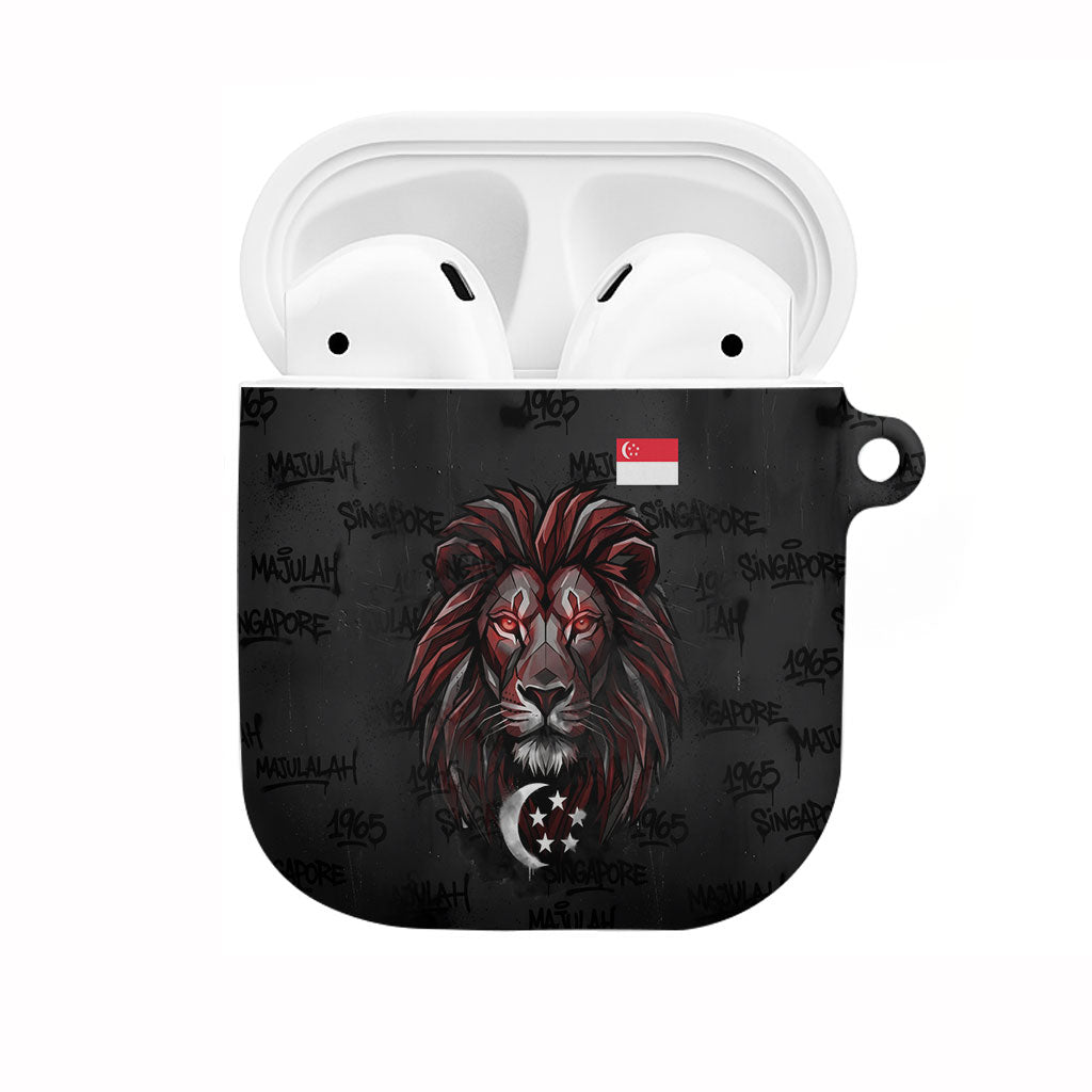 Singapore National Flag Day AirPods Case Lion Tiger Coat Of Arms Grunge Graffiti