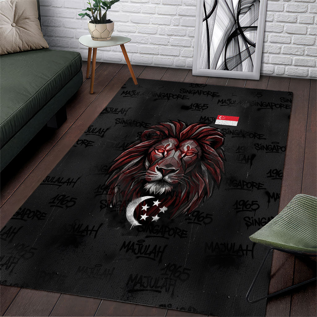 Singapore National Flag Day Area Rug Lion Tiger Coat Of Arms Grunge Graffiti