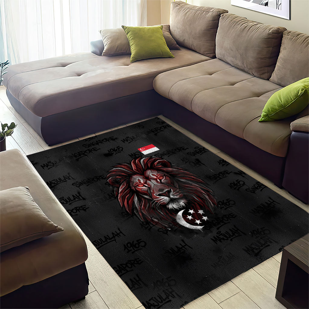 Singapore National Flag Day Area Rug Lion Tiger Coat Of Arms Grunge Graffiti