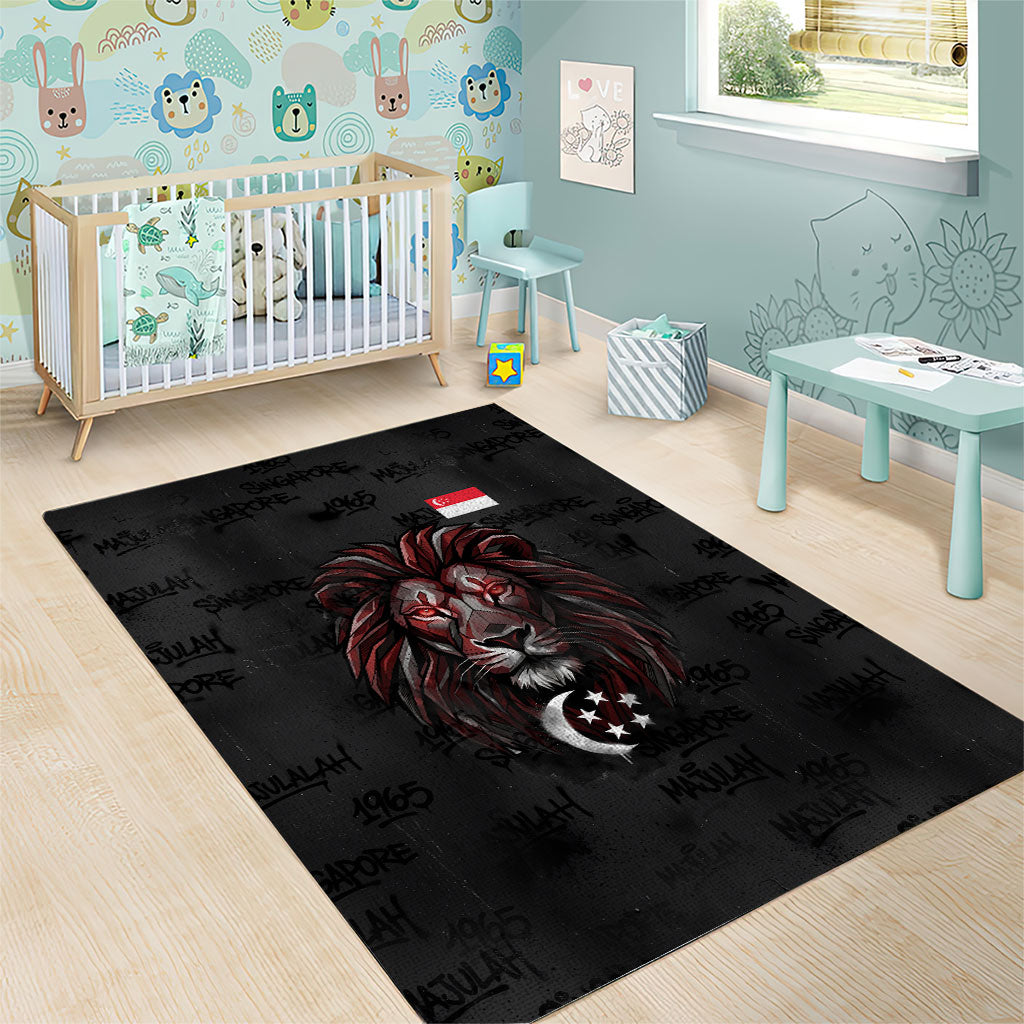 Singapore National Flag Day Area Rug Lion Tiger Coat Of Arms Grunge Graffiti