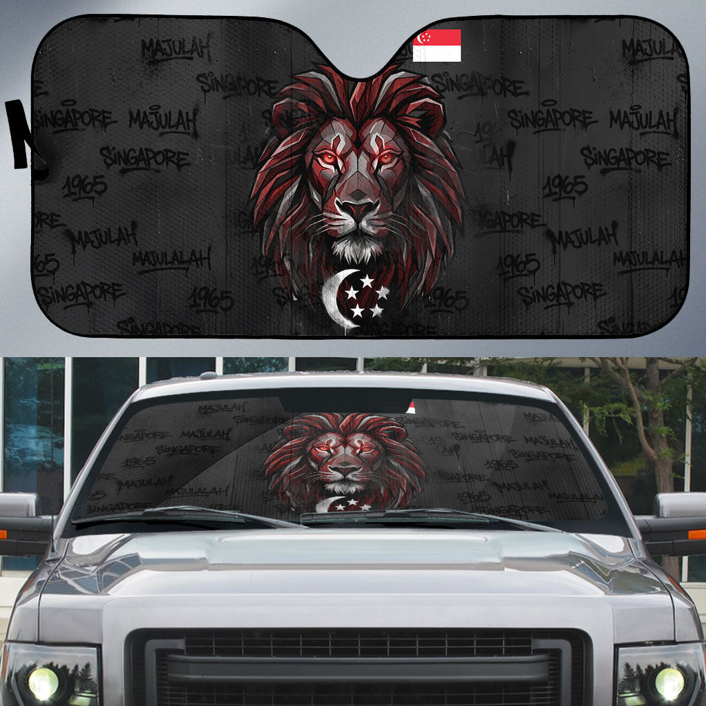Singapore National Flag Day Auto Sun Shade Lion Tiger Coat Of Arms Grunge Graffiti
