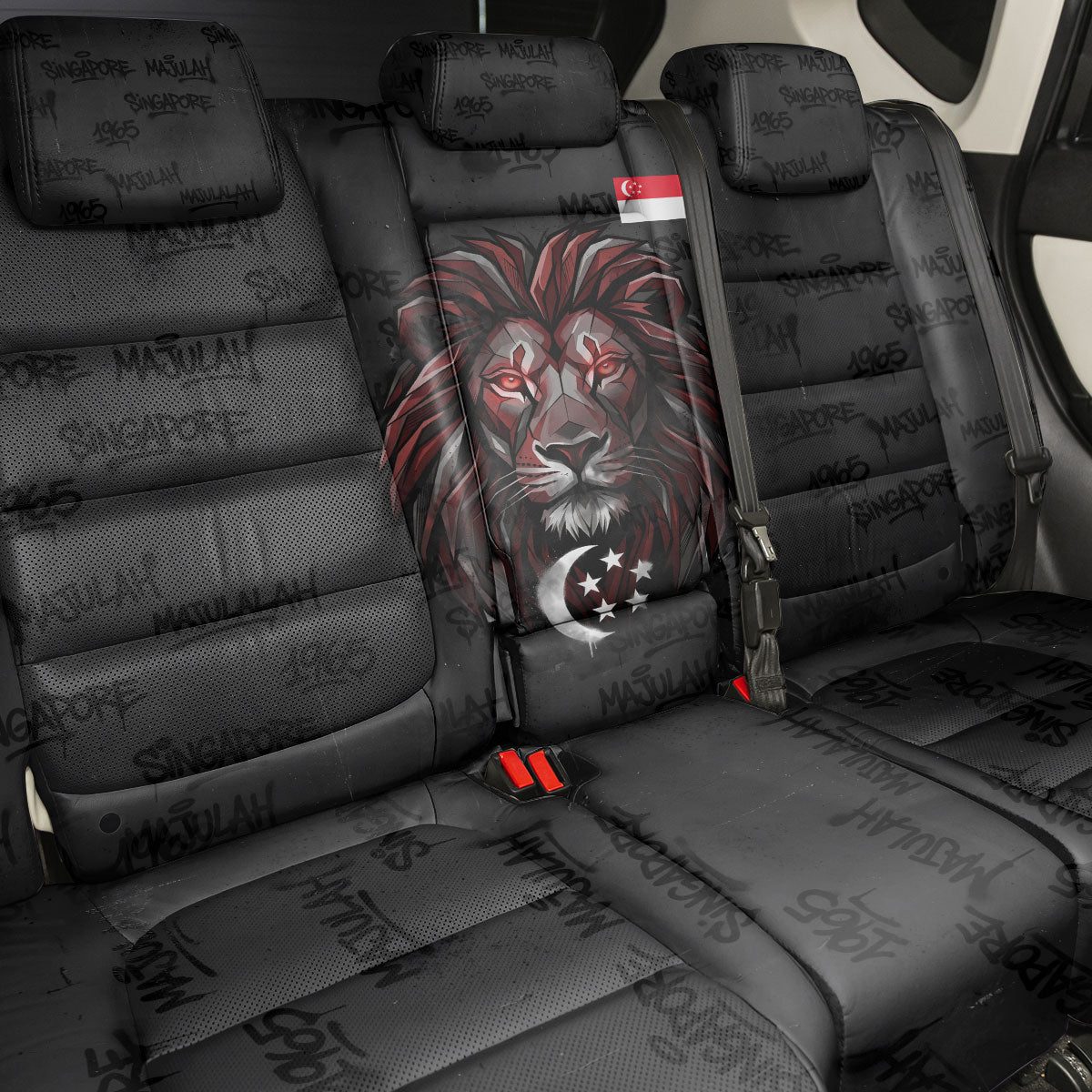 Singapore National Flag Day Back Car Seat Cover Lion Tiger Coat Of Arms Grunge Graffiti