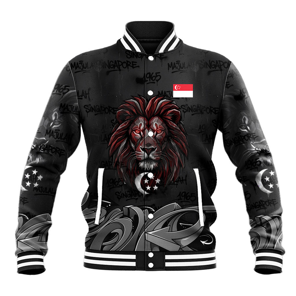 Singapore National Flag Day Baseball Jacket Lion Tiger Coat Of Arms Grunge Graffiti