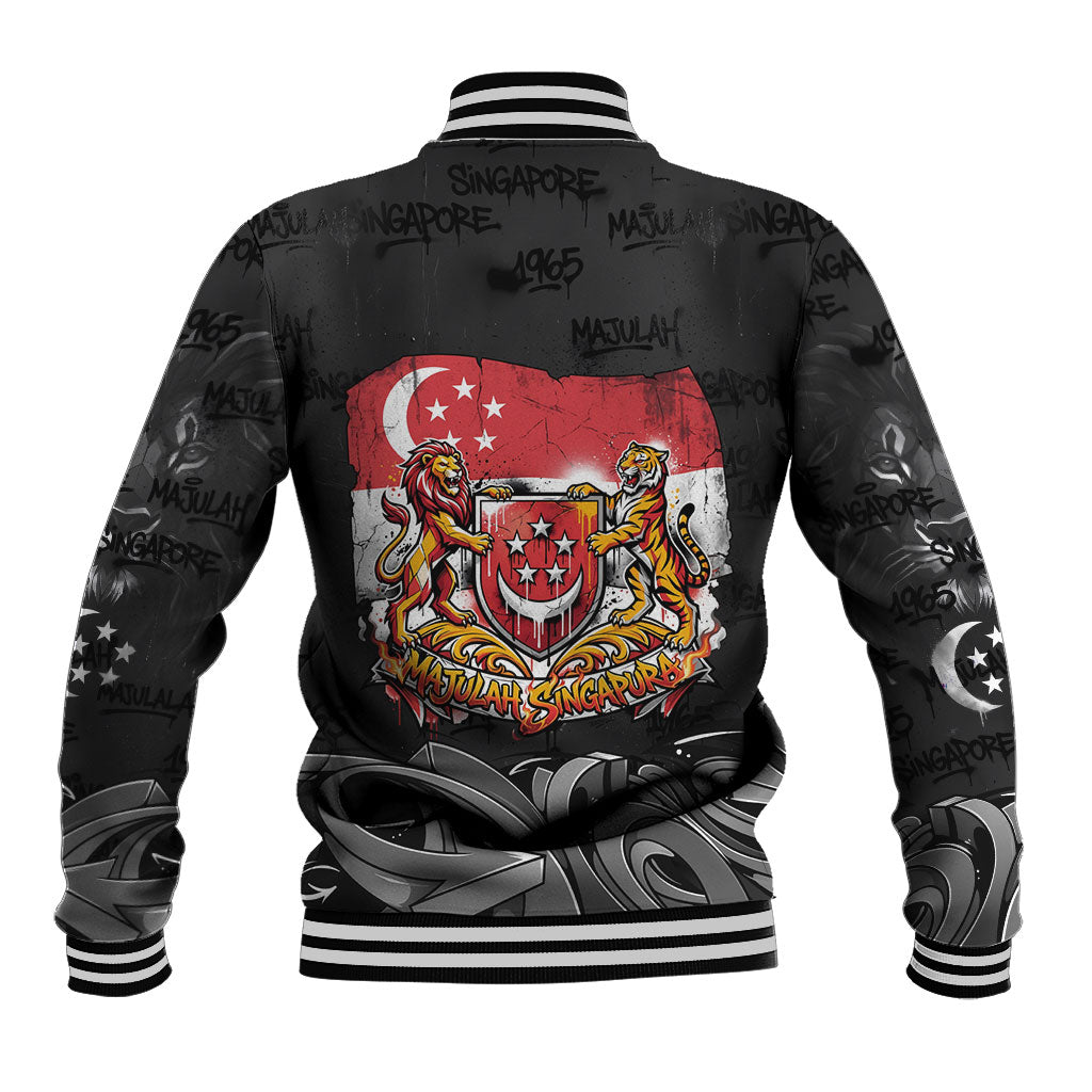 Singapore National Flag Day Baseball Jacket Lion Tiger Coat Of Arms Grunge Graffiti