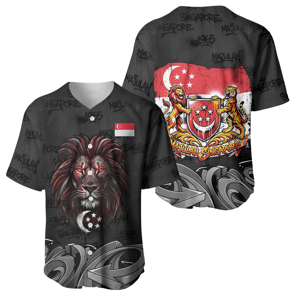 Singapore National Flag Day Baseball Jersey Lion Tiger Coat Of Arms Grunge Graffiti