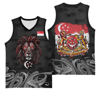 Singapore National Flag Day Basketball Jersey Lion Tiger Coat Of Arms Grunge Graffiti